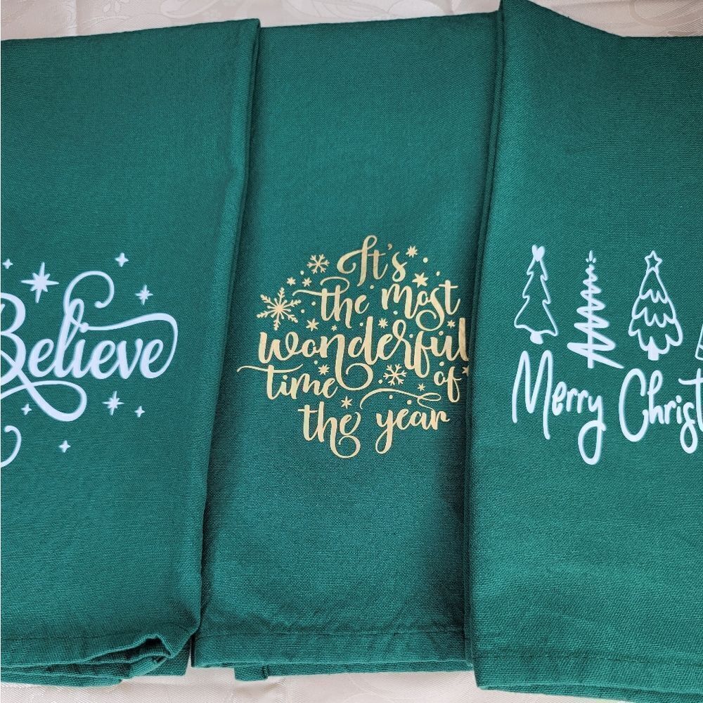 100% Cotton Green‎ Christmas Dish Towels